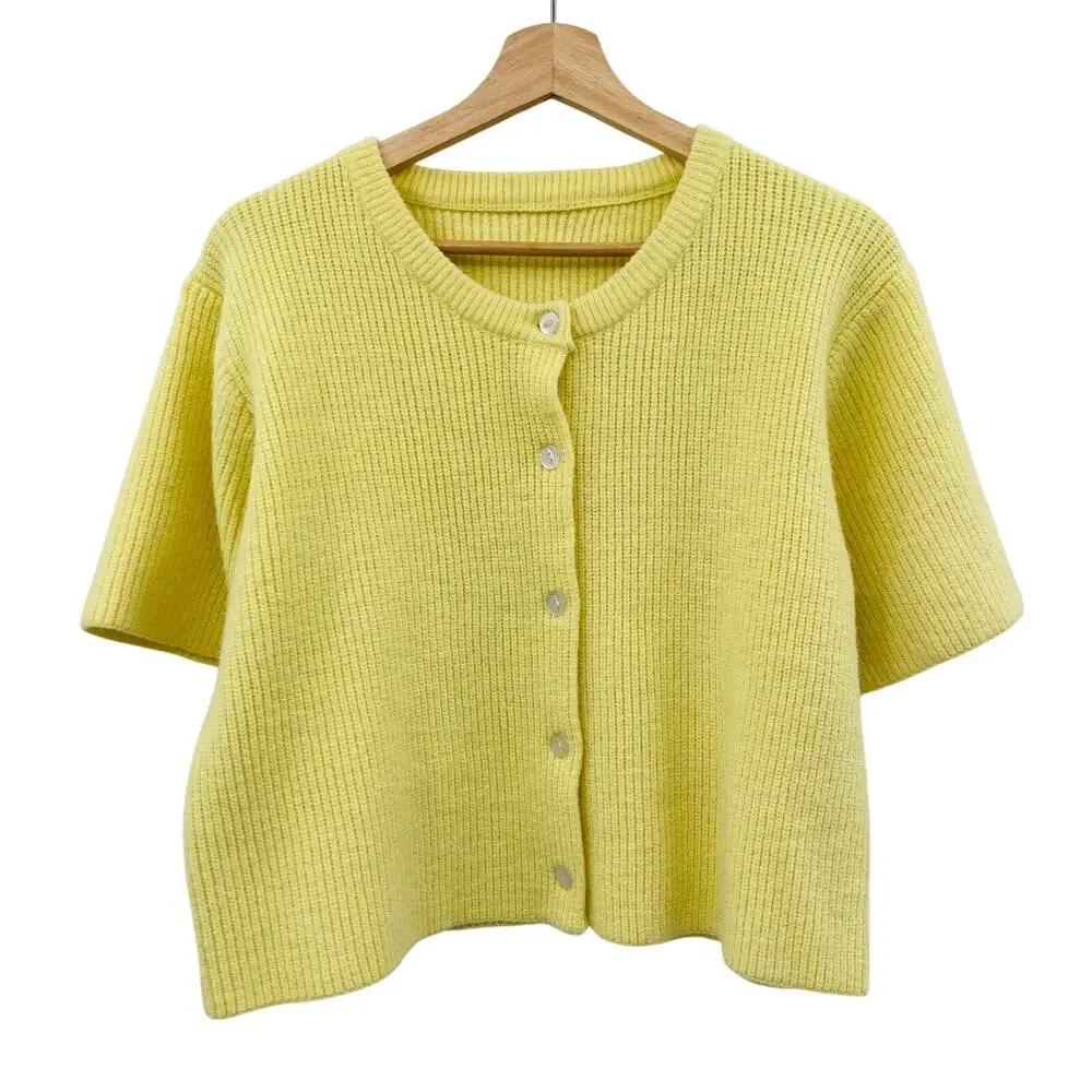 Butter yellow knit short sleeve cardigan sweater